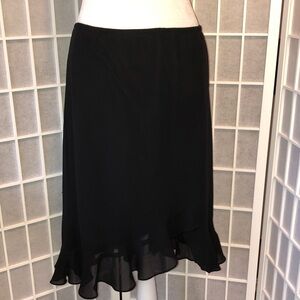 MSK Fully Lined Black Chiffon Skirt with 3” Ruffle, Excellent Condition Size 8P